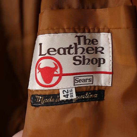 Sears The Leather Shop Vintage Mens PATENT BROWN LEATHER Blazer Jacket 42R 70s - Picture 10 of 14